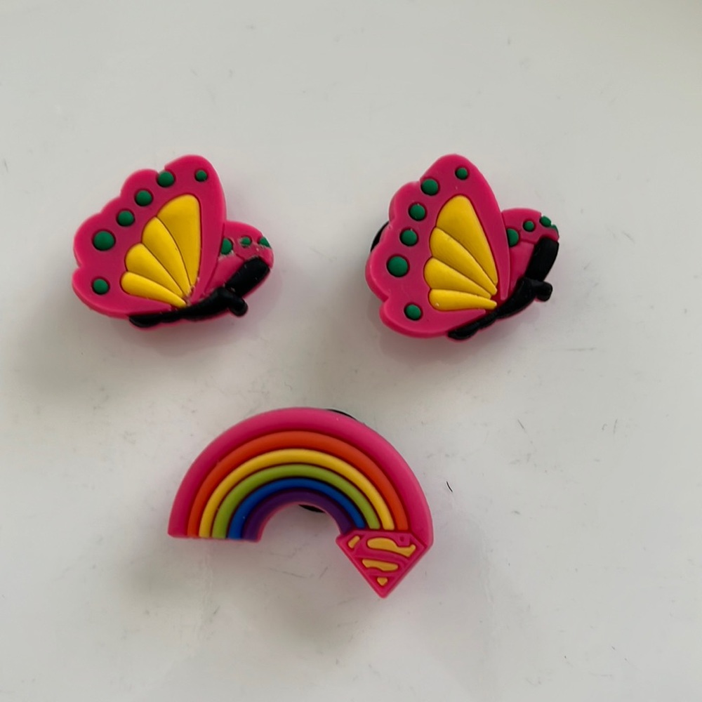 Crocs Charms Jibbitz - 2 Butterfly and 1 Super Woman Rainbow